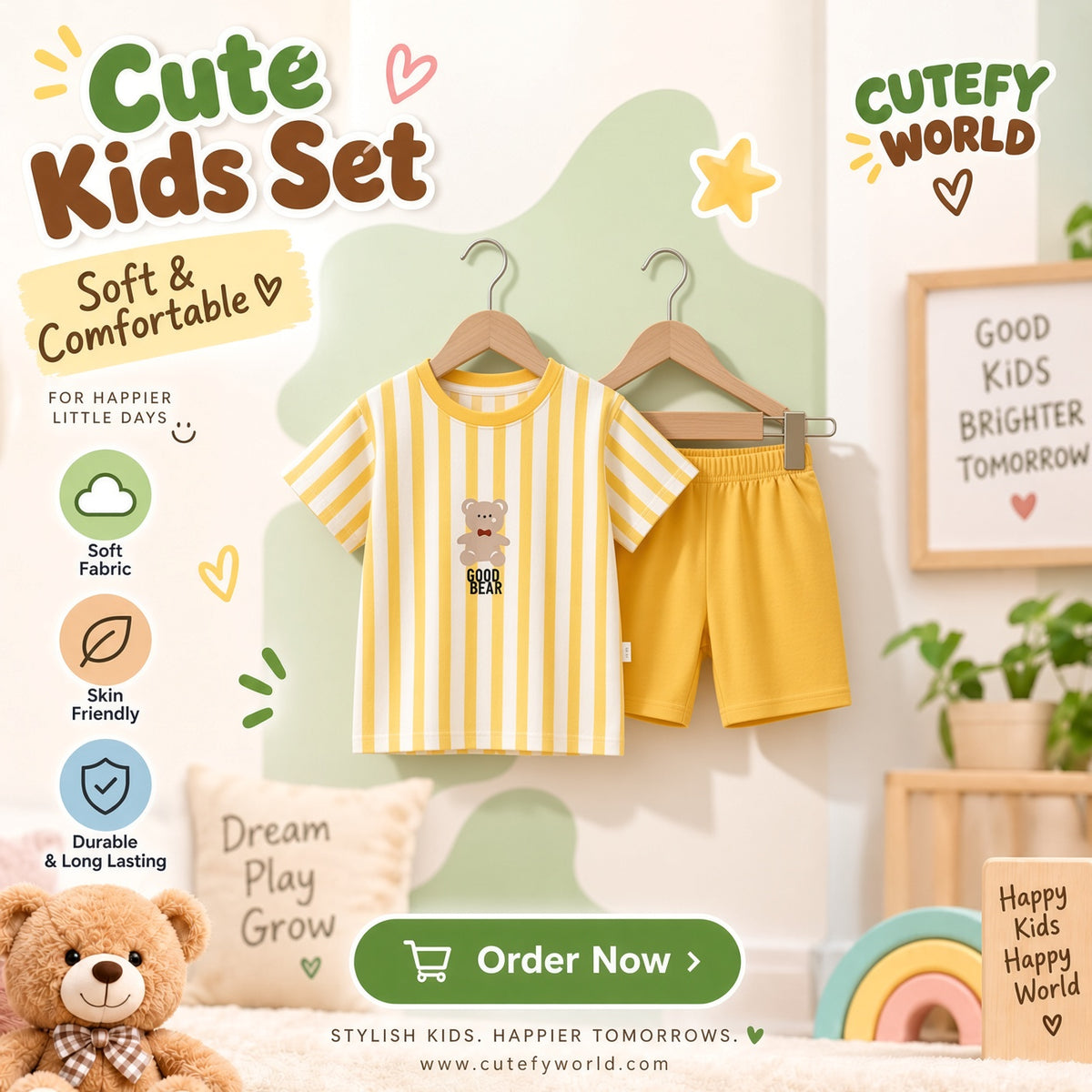 Cutefy Good Bear Stripe T-shirts For Kids (3 Months-6 Years) Comfortable Kids Wear