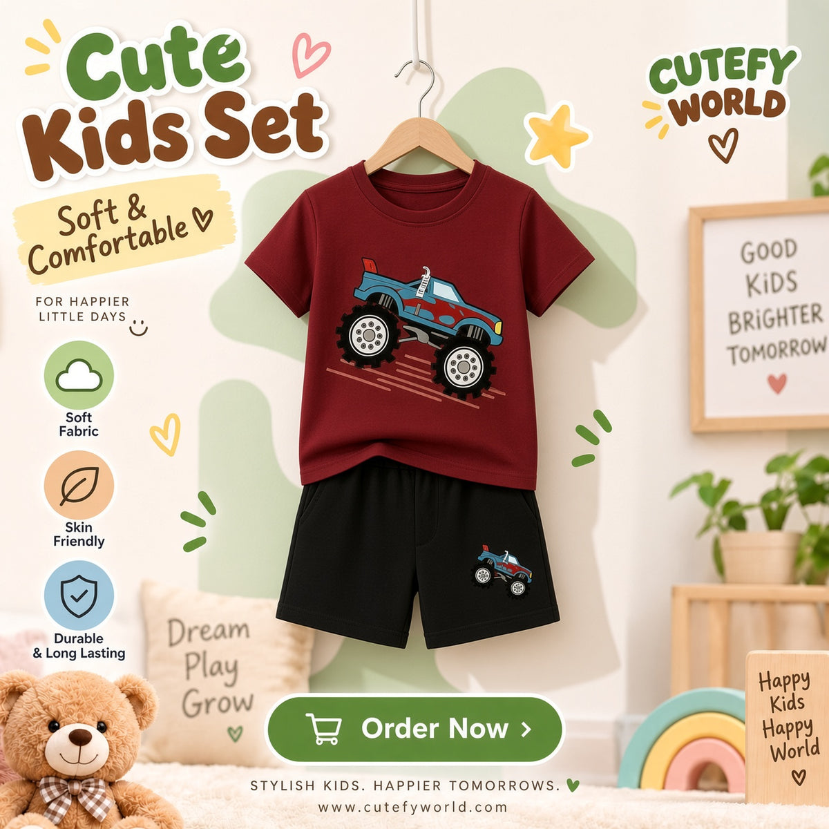 Cutefy Monster Truck T-shirts For Kids (3 Months-6 Years) Comfortable Kids Wear