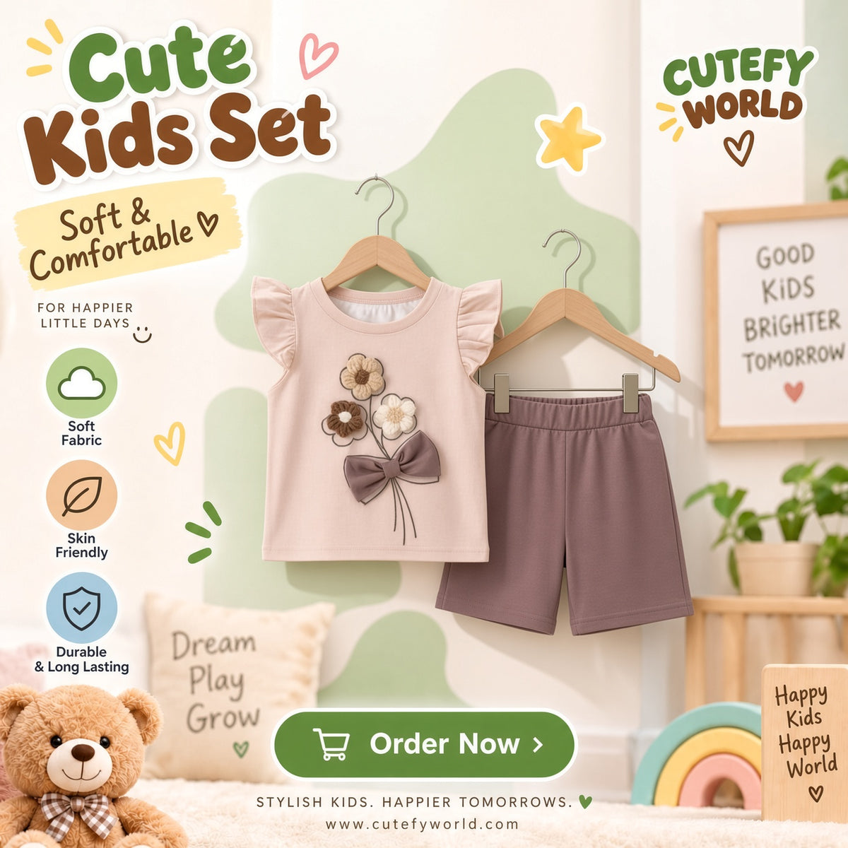 Cutefy 3D Flowers T-shirts For Kids (3 Months-6 Years) Comfortable Kids Wear