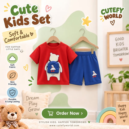 Cutefy Red Bear Backpack T-shirts For Kids (3 Months-6 Years) Comfortable Kids Wear