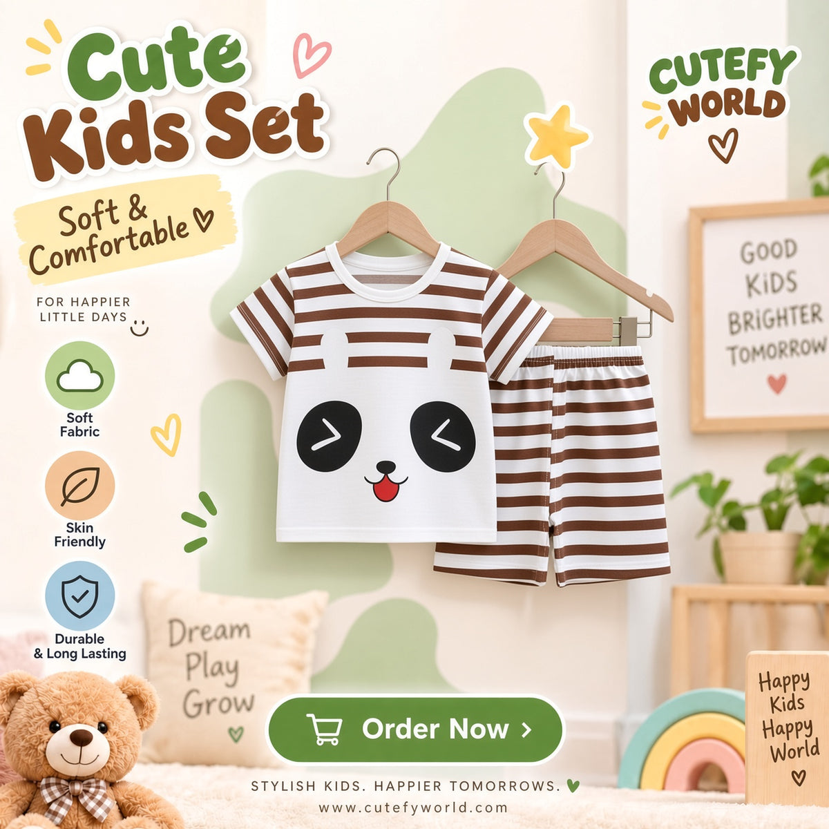 Cutefy Panda Face Stripe T-shirts For Kids (3 Months-6 Years) Comfortable Kids Wear