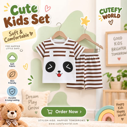 Cutefy Panda Face Stripe T-shirts For Kids (3 Months-6 Years) Comfortable Kids Wear