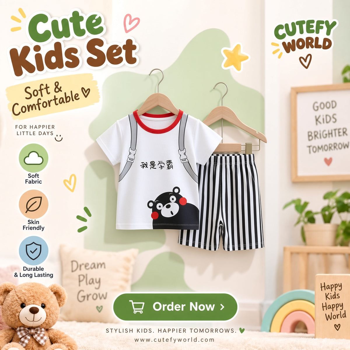 Cutefy Backpack Bear T-shirts For Kids (3 Months-6 Years) Comfortable Kids Wear