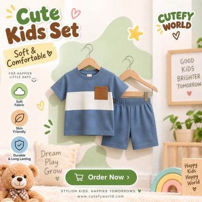 Cutefy Blue Stripe Pocket T-shirts For Kids (3 Months-6 Years) Comfortable Kids Wear