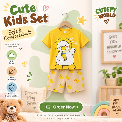 Cutefy Duck Boba T-shirts For Kids (3 Months-6 Years) Comfortable Kids Wear