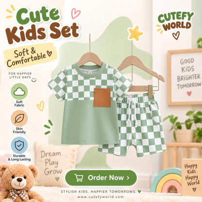 Cutefy Green Checkerboard T-shirts For Kids (3 Months-6 Years) Comfortable Kids Wear