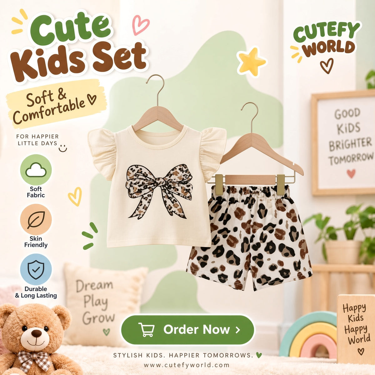Cutefy Leopard Bow T-shirts For Kids (3 Months-6 Years) Comfortable Kids Wear