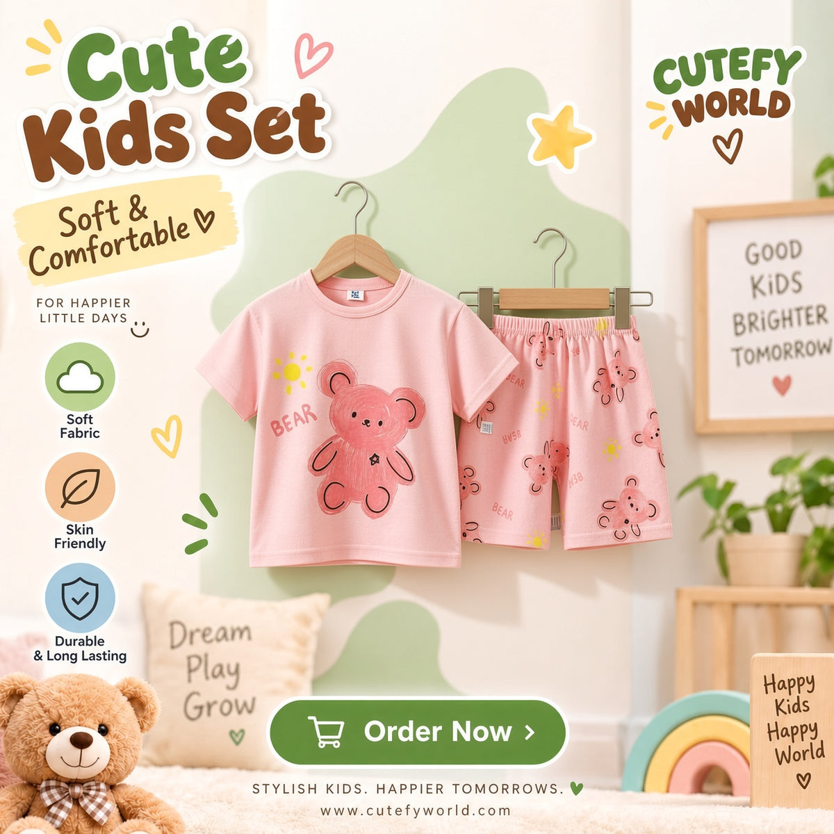 Cutefy Pink Bear T-shirts For Kids (3 Months-6 Years) Comfortable Kids Wear