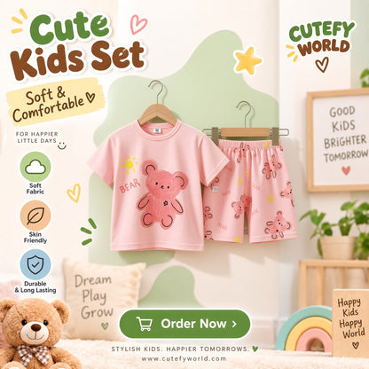 Cutefy Pink Bear T-shirts For Kids (3 Months-6 Years) Comfortable Kids Wear