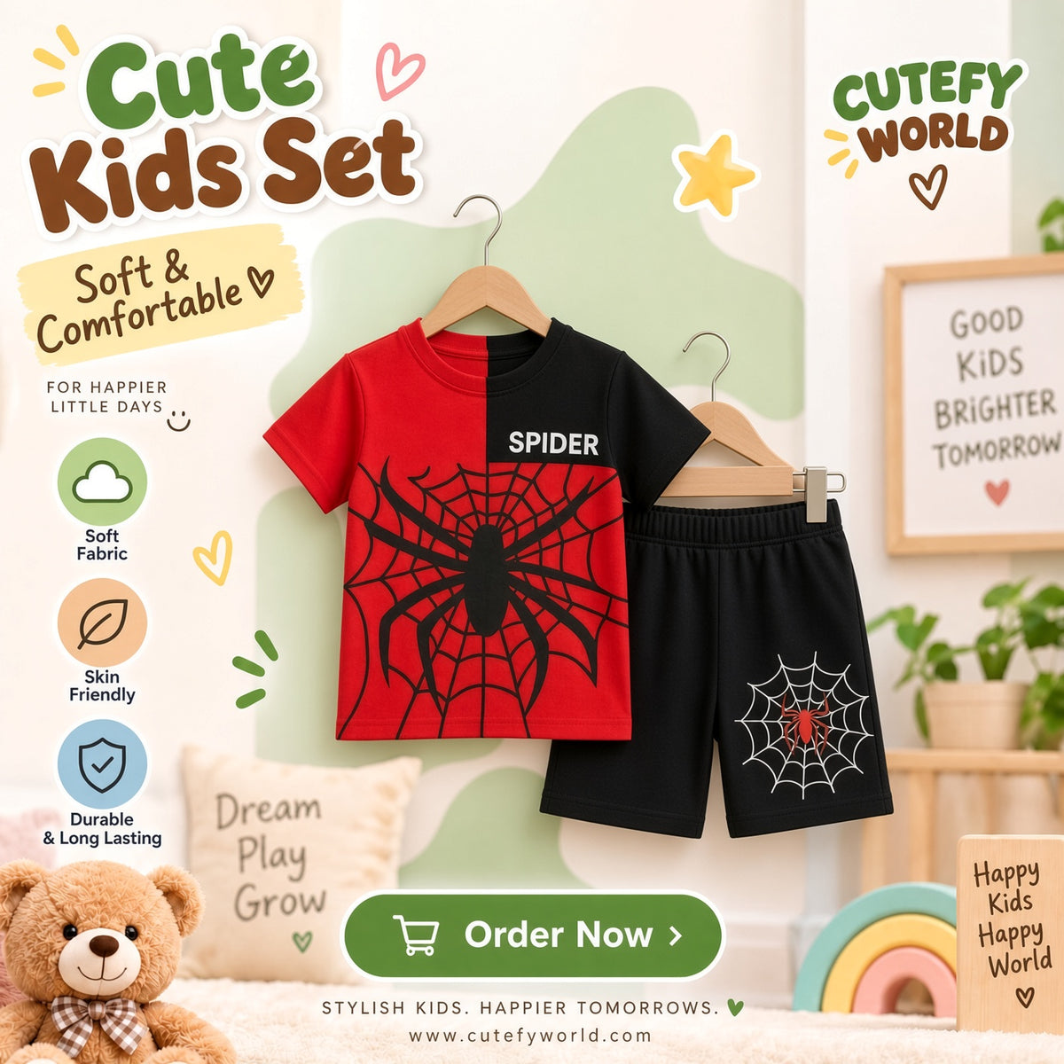 Cutefy Red Black Spider T-shirts For Kids (3 Months-6 Years) Comfortable Kids Wear