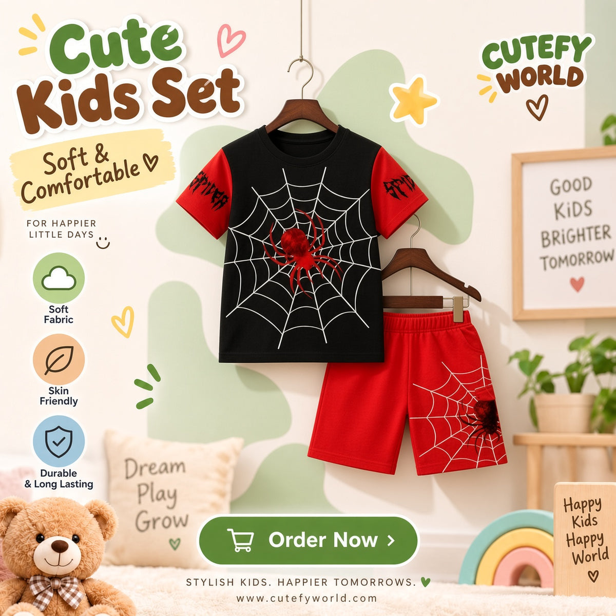Cutefy Black Red Web Spider T-shirts For Kids (3 Months-6 Years) Comfortable Kids Wear