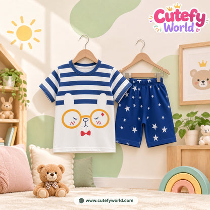 Cutefy Bunny Glasses Stripe T-shirts For Kids (3 Months-6 Years) Comfortable Kids Wear