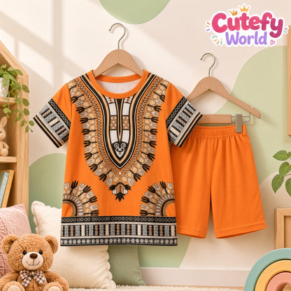 Cutefy Orange Tribal Print T-shirts For Kids (3 Months-6 Years) Comfortable Kids Wear