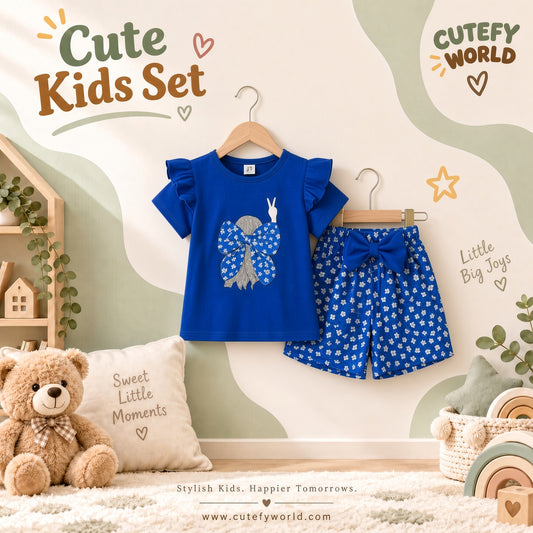 Cutefy Blue Bow Girl T-shirts For Kids (3 Months-6 Years) Comfortable Kids Wear