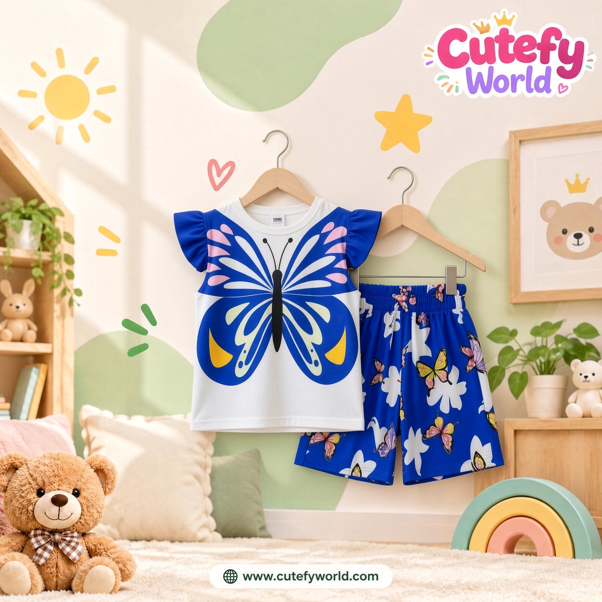 Cutefy Blue Butterfly Flutter T-shirts For Kids (3 Months-6 Years) Comfortable Kids Wear