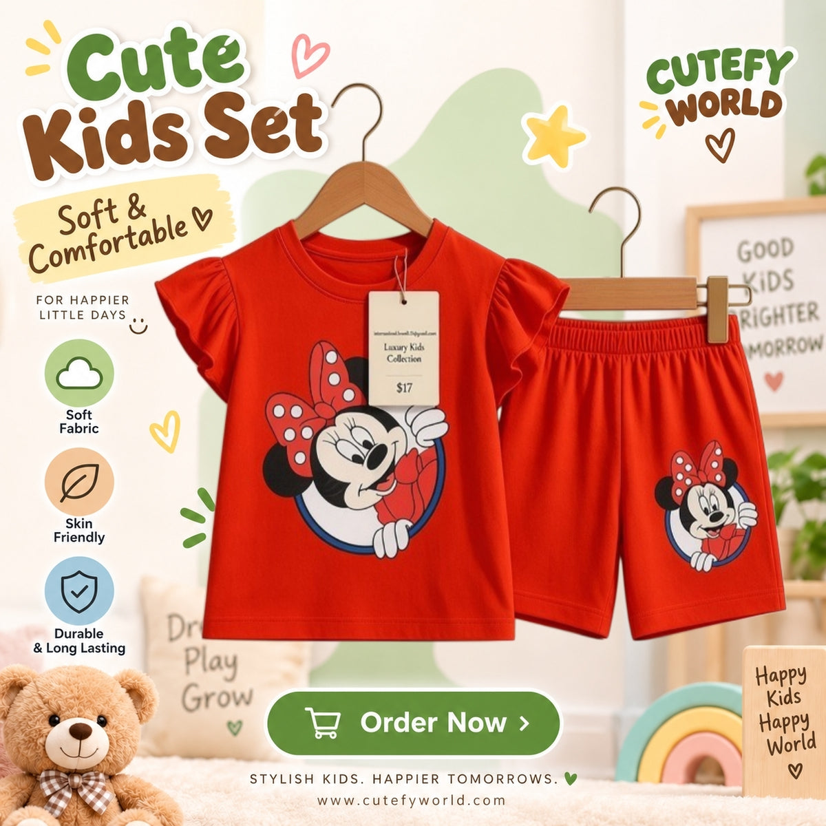 Cutefy Red Minnie Mouse T-shirts For Kids (3 Months-6 Years) Comfortable Kids Wear