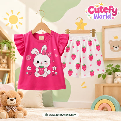 Cutefy Bunny Strawberry T-shirts For Kids (3 Months-6 Years) Comfortable Kids Wear
