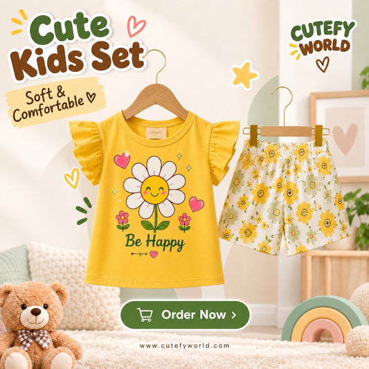 Cutefy Be Happy Daisy T-shirts For Kids (3 Months-6 Years) Comfortable Kids Wear