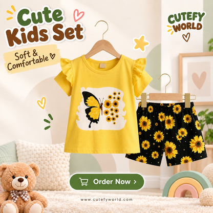 Cutefy Sunflower Butterfly T-shirts For Kids (3 Months-6 Years) Comfortable Kids Wear