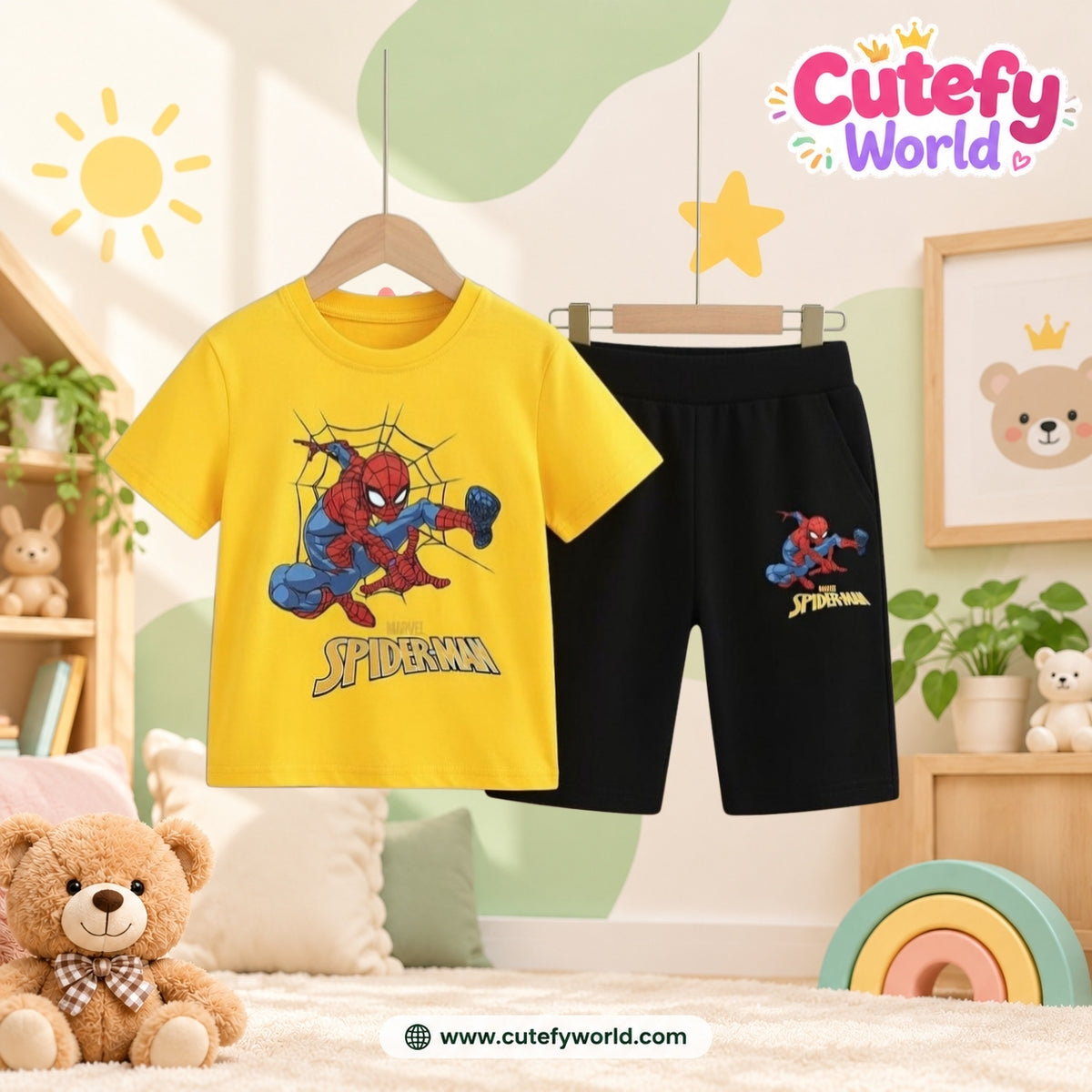 Cutefy Yellow Spiderman T-shirts For Kids (3 Months-6 Years) Comfortable Kids Wear