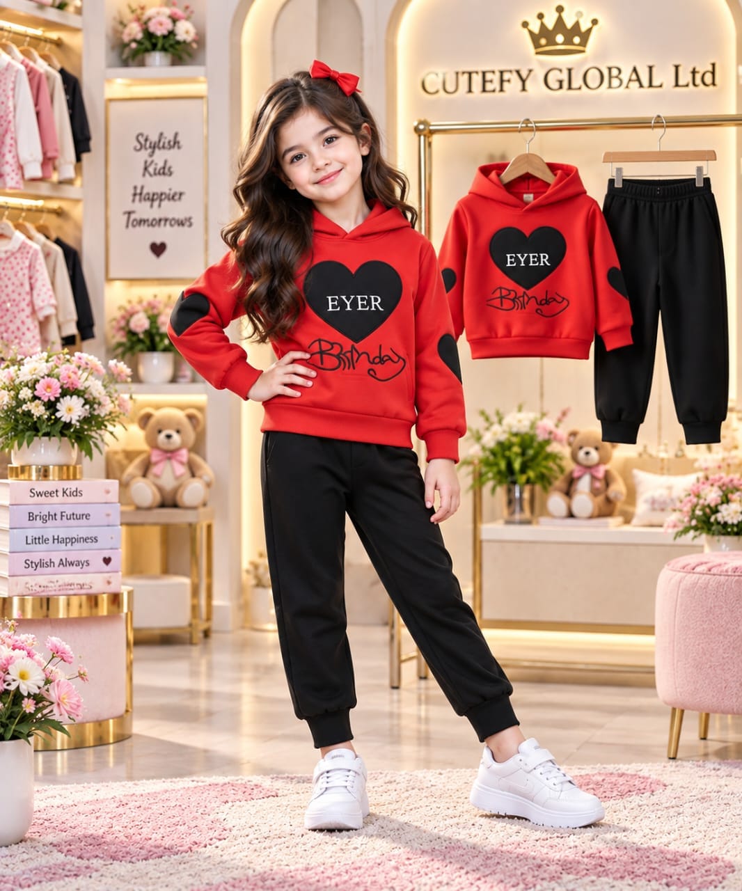 Cutefy Ever Birthday Heart Red Hoodie Set For Kids (3 Months-8 Years) Comfortable Kids Wear