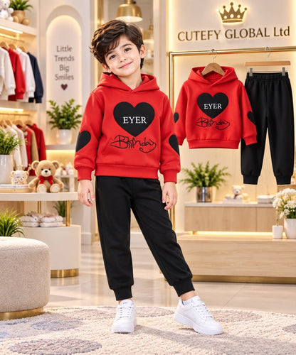Cutefy Ever Birthday Heart Red Boy Hoodie Set For Kids (3 Months-8 Years) Comfortable Kids Wear