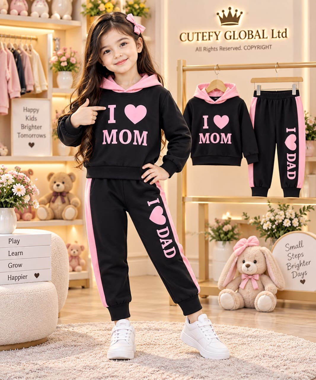 Cutefy I Love Mom Dad Pink Stripe Hoodie Set For Kids (3 Months-8 Years) Comfortable Kids Wear