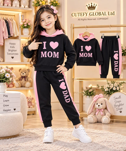 Cutefy I Love Mom Dad Pink Stripe Hoodie Set For Kids (3 Months-8 Years) Comfortable Kids Wear