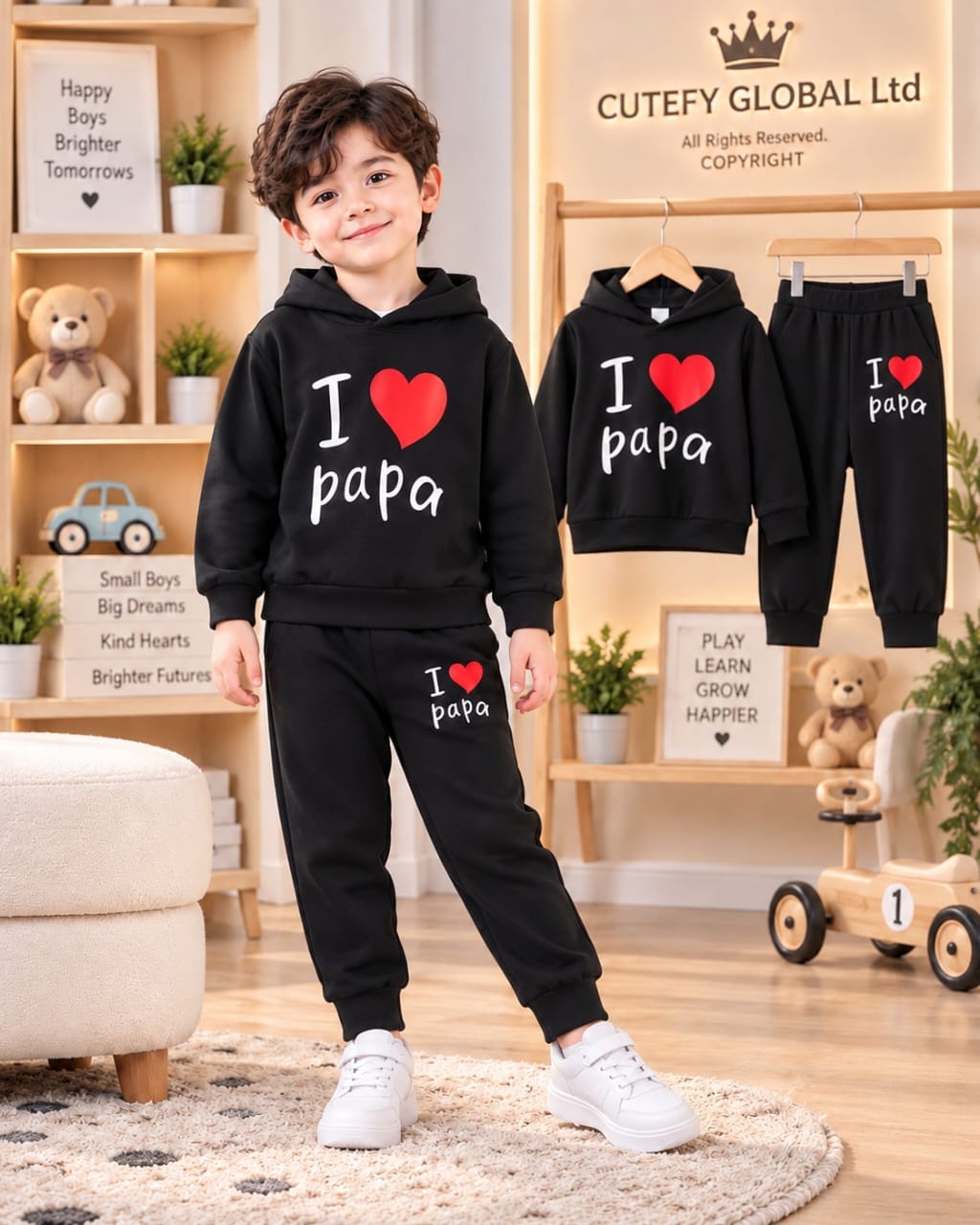 Cutefy I Love Papa Black Hoodie Set For Kids (3 Months-8 Years) Comfortable Kids Wear
