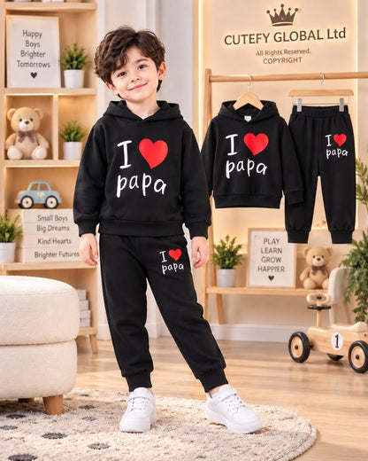 Cutefy I Love Papa Black Hoodie Set For Kids (3 Months-8 Years) Comfortable Kids Wear