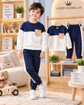 Cutefy Navy White Colorblock Pocket Sweatshirt Set For Kids (3 Months-8 Years) Comfortable Kids Wear