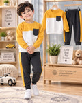 Cutefy Yellow White Colorblock Pocket Sweatshirt Set For Kids (3 Months-8 Years) Comfortable Kids Wear