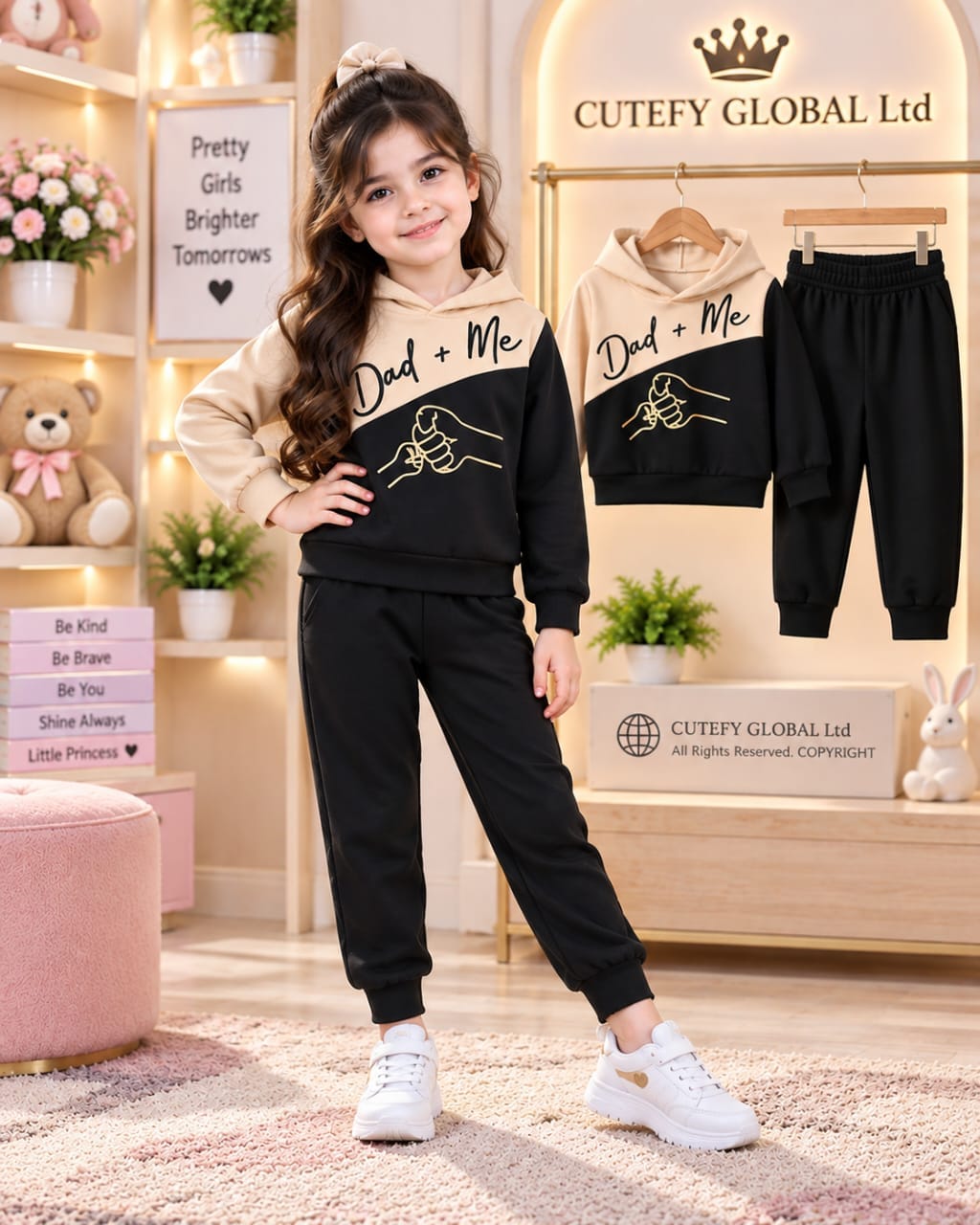 Cutefy Dad Plus Me Beige Black Hoodie Set For Kids (3 Months-8 Years) Comfortable Kids Wear