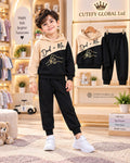 Cutefy Dad Plus Me Beige Black Boy Hoodie Set For Kids (3 Months-8 Years) Comfortable Kids Wear