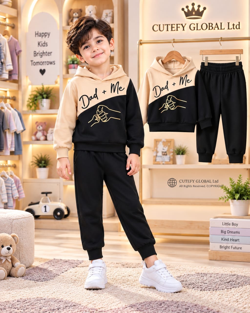 Cutefy Dad Plus Me Beige Black Boy Hoodie Set For Kids (3 Months-8 Years) Comfortable Kids Wear