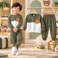Cutefy Olive White Colorblock Pocket Sweatshirt Set For Kids (3 Months-8 Years) Comfortable Kids Wear