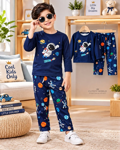 Cutefy Space Travel Astronaut Long Sleeve Set For Kids (3 Months-12 Years) Comfortable Kids Wear