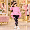 Cutefy Pink Peplum Butterfly Leggings Long Sleeve Set For Kids (1 Year-12 Years) Comfortable Kids Wear