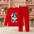 Cutefy Butterfly Kitten Red Long Sleeve Set For Kids (1 Year-12 Years) Comfortable Kids Wear