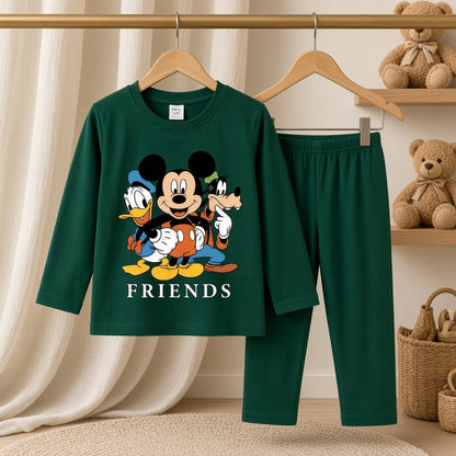 Cutefy Friends Mickey Green Long Sleeve Set For Kids (1 Year-12 Years) Comfortable Kids Wear