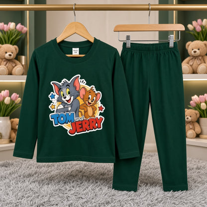 Cutefy Tom and Jerry Green Long Sleeve Set For Kids (1 Year-12 Years) Comfortable Kids Wear