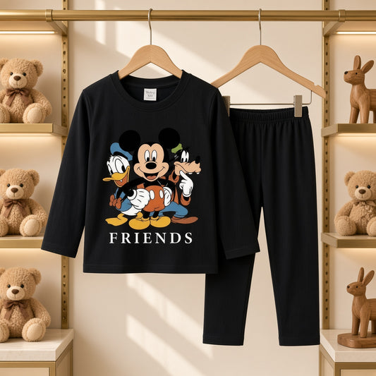 Cutefy Friends Mickey Black Long Sleeve Set For Kids (1 Year-12 Years) Comfortable Kids Wear