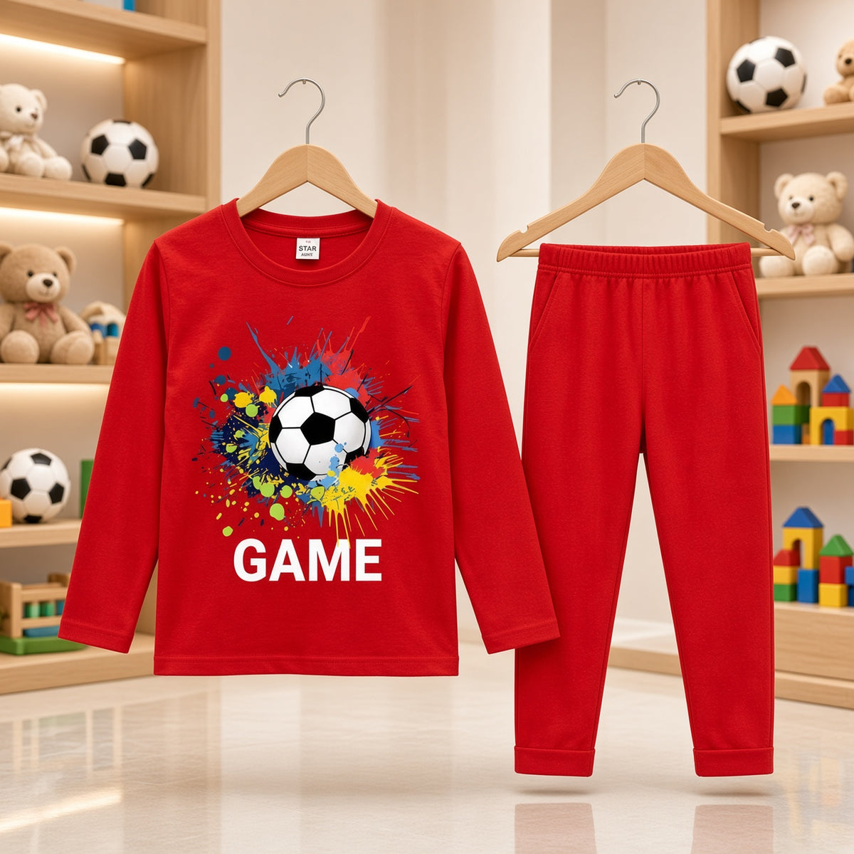 Cutefy Game Soccer Red Long Sleeve Set For Kids (1 Year-12 Years) Comfortable Kids Wear