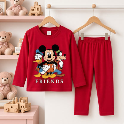 Cutefy Friends Mickey Red Long Sleeve Set For Kids (1 Year-12 Years) Comfortable Kids Wear