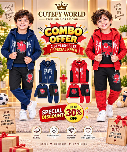 Cutefy Boys Spider-Man Blue Red Combo 6 Piece Winter Jacket Set For Kids (1 Year-12 Years) Comfortable Kids Wear