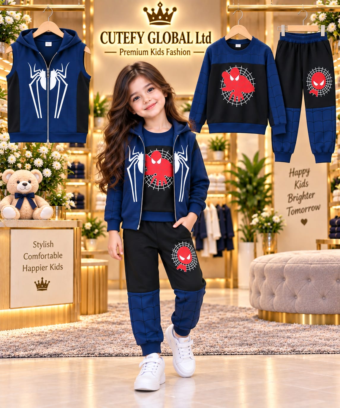 Cutefy Girls Spider-Man Blue 3 Piece Winter Jacket Set For Kids (1 Year-12 Years) Comfortable Kids Wear