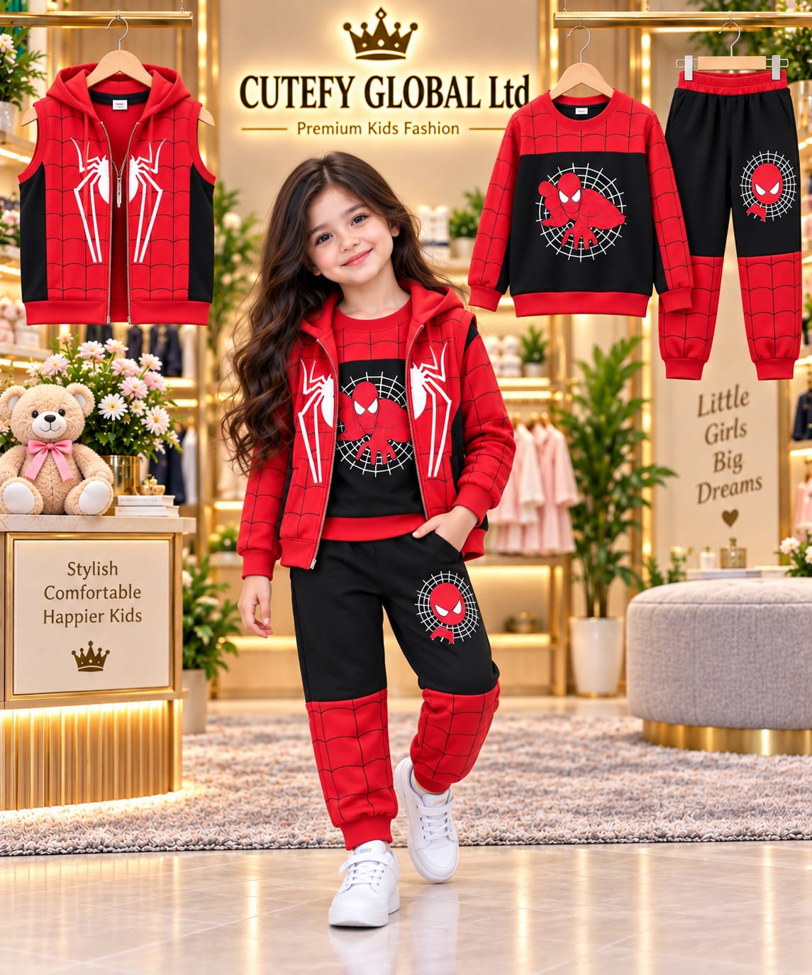 Cutefy Girls Spider-Man Red 3 Piece Winter Jacket Set For Kids (1 Year-12 Years) Comfortable Kids Wear