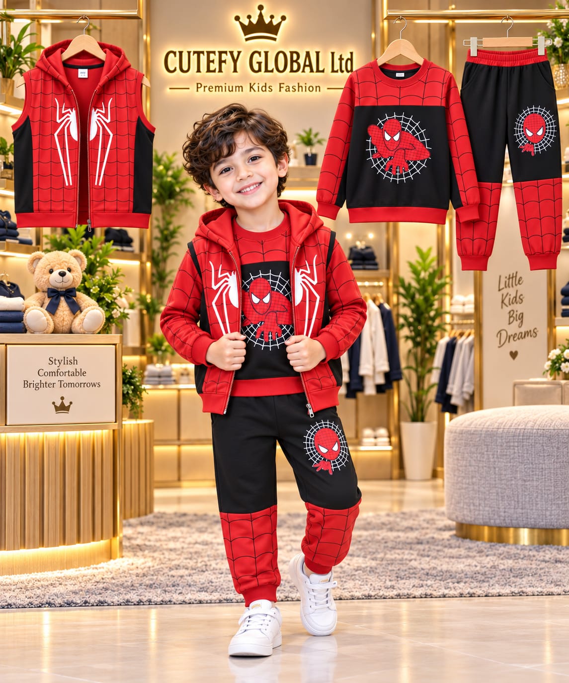 Cutefy Boys Spider-Man Red 3 Piece Winter Jacket Set For Kids (1 Year-12 Years) Comfortable Kids Wear