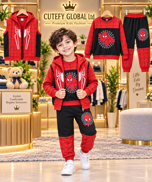 Cutefy Boys Spider-Man Red 3 Piece Winter Jacket Set For Kids (1 Year-12 Years) Comfortable Kids Wear