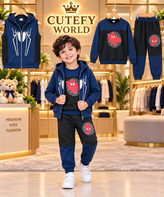 Cutefy Boys Spider-Man Blue 3 Piece Winter Jacket Set For Kids (1 Year-12 Years) Comfortable Kids Wear